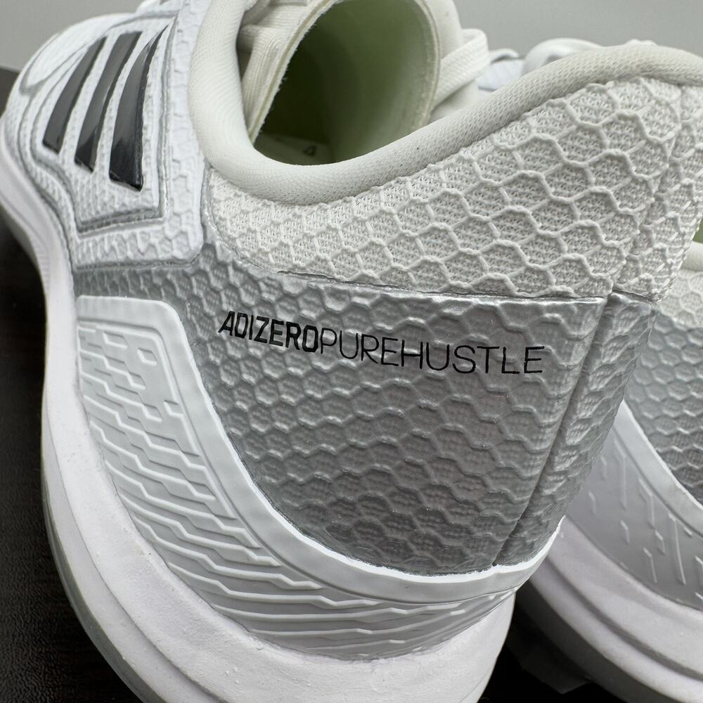 Adizero PureHustle 3 TPU Softball Cleats Adidas White Black Silver IG7137 Sz 9.5 - Picture 5 of 14